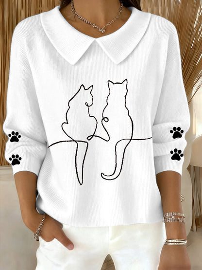 Femmes Mignon Chat Imprimé Chat Amoureux Casual Bébé Poupée Col Haut
