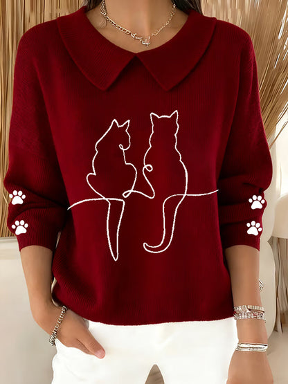 Femmes Mignon Chat Imprimé Chat Amoureux Casual Bébé Poupée Col Haut