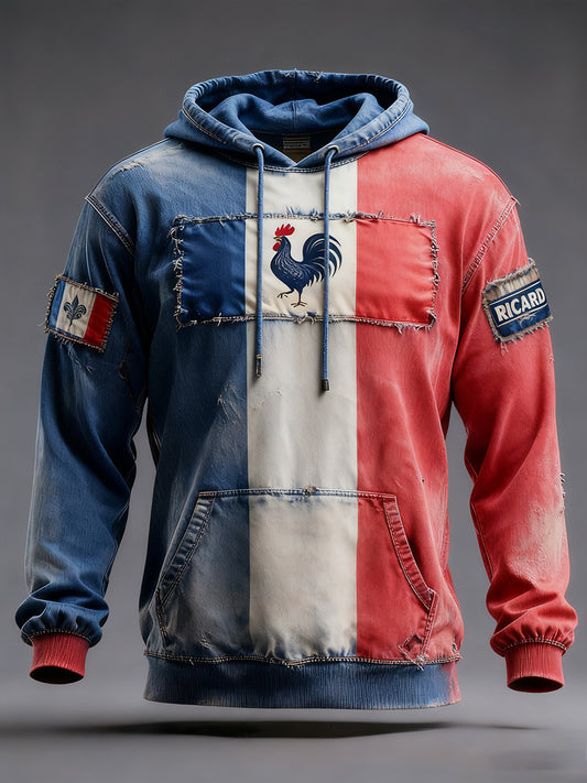 Sweat à capuche décontracté pour homme Drapeau français Ricard