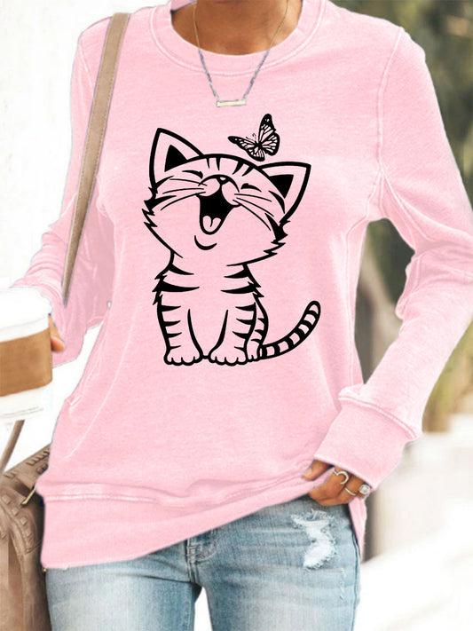 Mignon chat imprimé chat amoureux chat maman cadeau Casual Sweatshirt