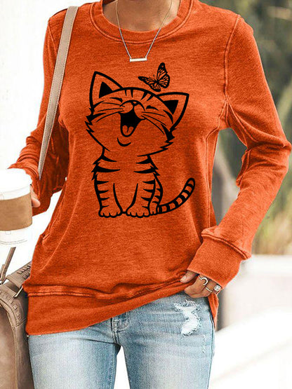 Mignon chat imprimé chat amoureux chat maman cadeau Casual Sweatshirt