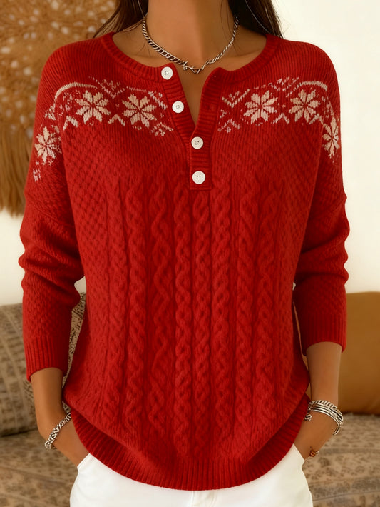 Chandail à manches longues Vintage Christmas Snowflakes pour femmes