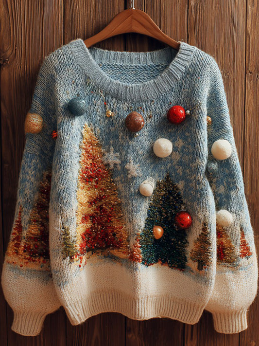 Pull en tricot d'arbre de Noël vintage pour femmes
