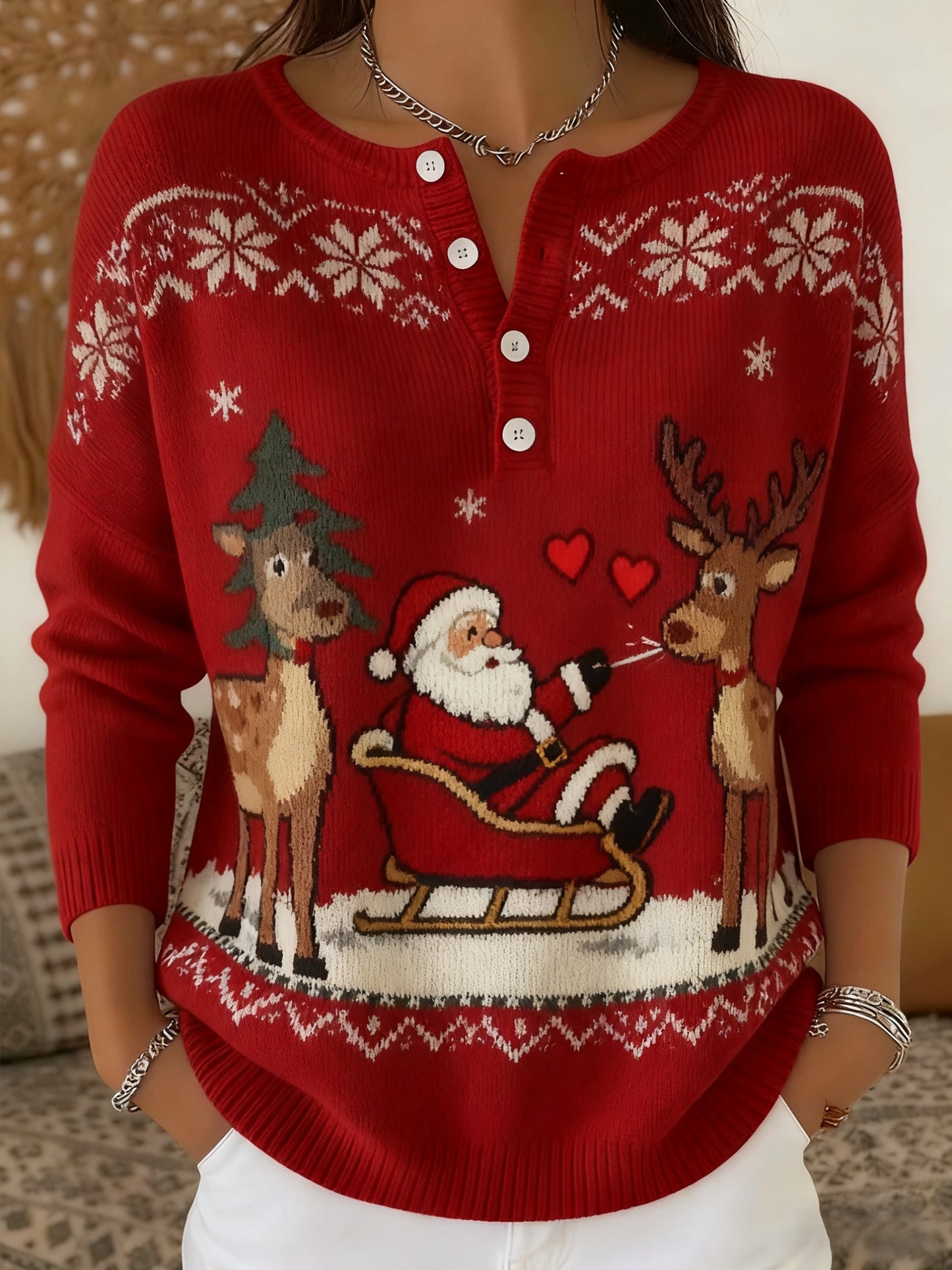 Chandail à manches longues pour femmes Vintage Christmas Santa's Reindeer