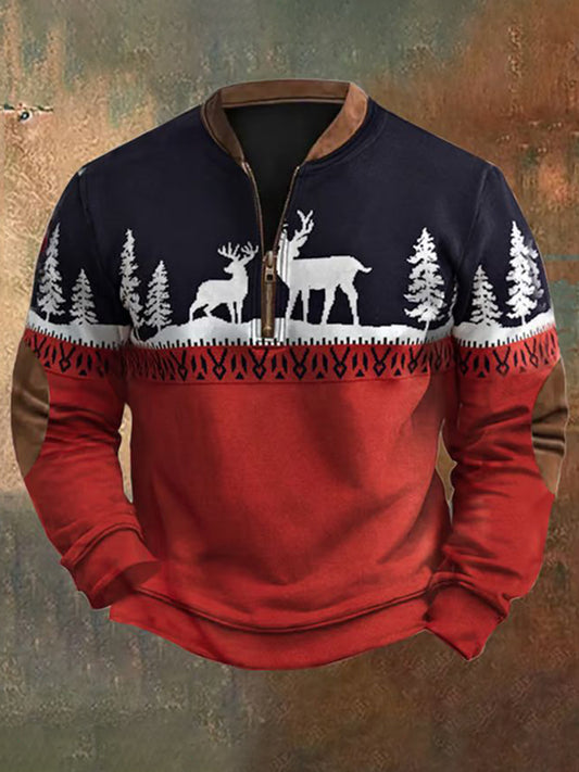 Sweat-shirt rétro imprimé de Noël pour hommes