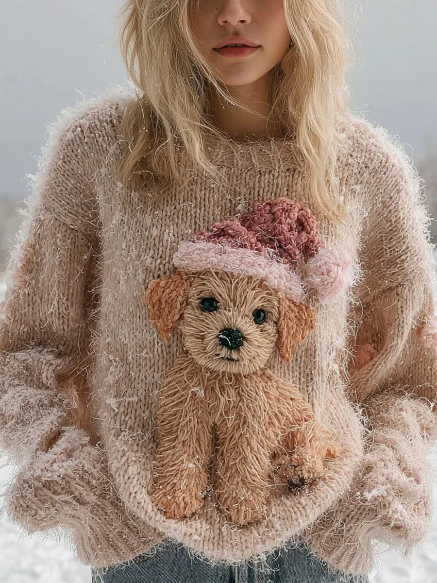 Les femmes de Noël Vintage chien Art pull en tricot