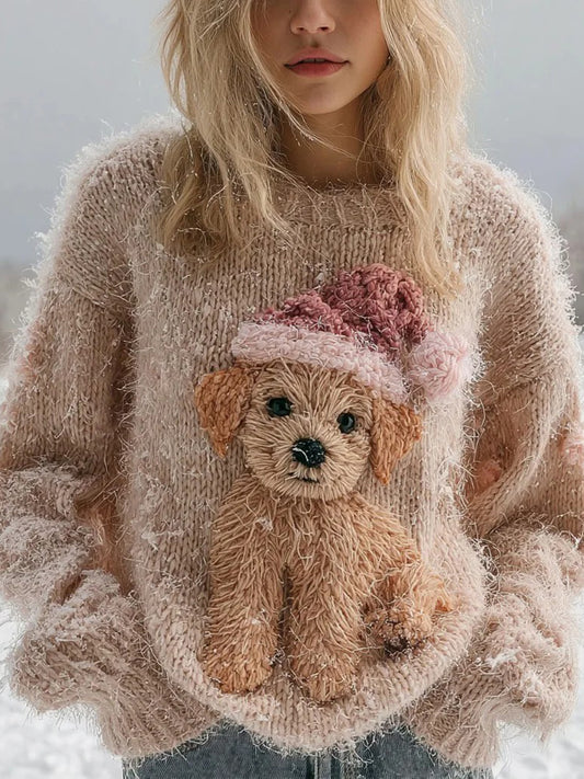 Les femmes de Noël Vintage chien Art pull en tricot