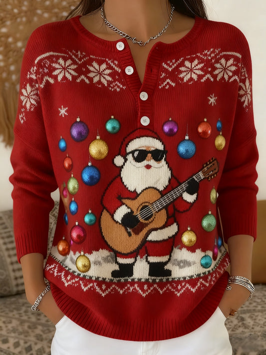 Chandail à manches longues pour femmes de style rétro coloré de Santa Guitar
