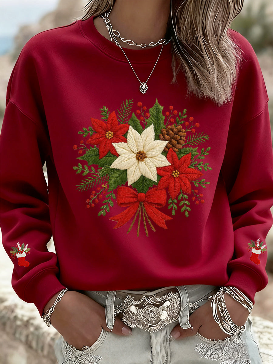 Femmes de Noël Vintage Animal Floral Art Casual Sweatshirt Top