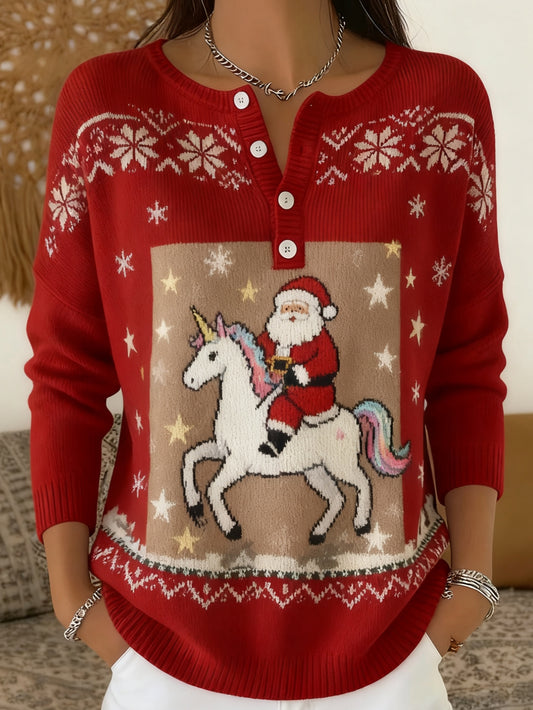 Pull à manches longues Vintage Christmas Santa Femme