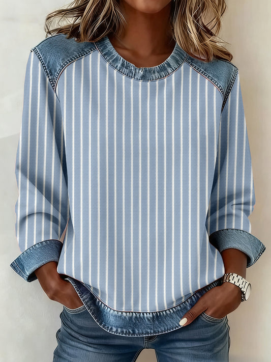 Motif rayé Patchwork Art Sweatshirt des femmes