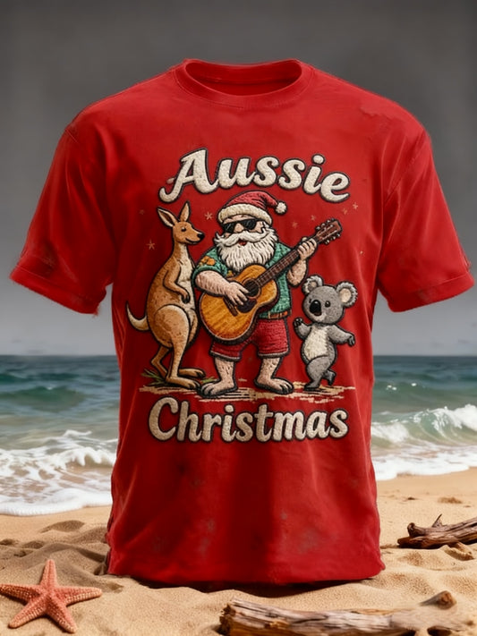 Retro Australian Christmas Beach Koala Kangourou Imprimer T-shirt décontracté à manches courtes en coton