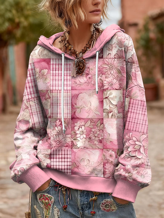Floral Vintage Patchwork surdimensionné Sweat à capuche pour femmes