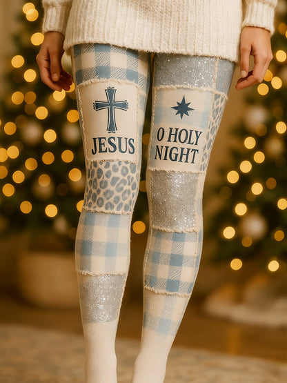 Femmes de Noël Sainte Nuit Croix Plaid Imprimé Leggings