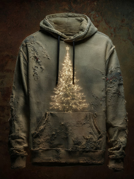 Vintage des hommes de Noël arbre Art Print Casual surdimensionné Drop-épaule Hoodie avec poches