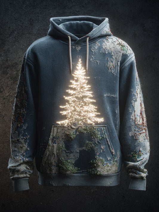 Vintage des hommes de Noël arbre Art Print Casual surdimensionné Drop-épaule Hoodie avec poches