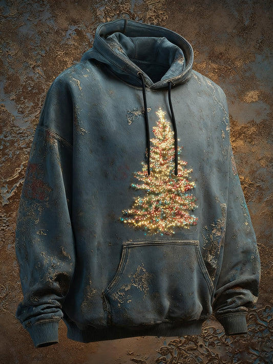 Vintage des hommes de Noël arbre Art Print Casual surdimensionné Drop-épaule Hoodie avec poches