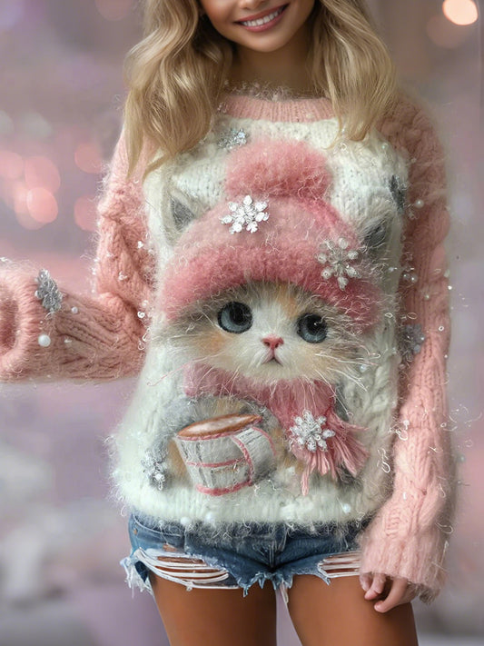 Le chat des femmes a tricoté le chandail