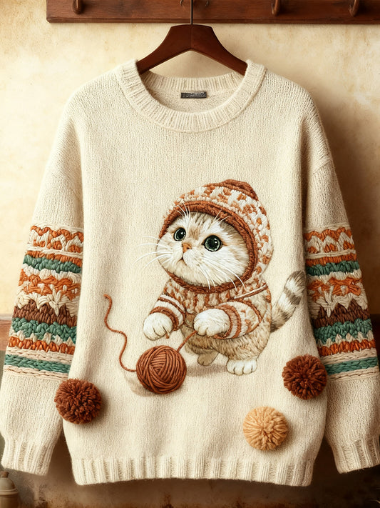 Sweat-shirt mignon d'art de chat d'hiver des femmes