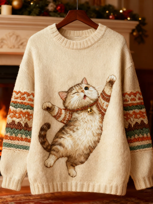 Sweat-shirt mignon d'art de chat d'hiver des femmes