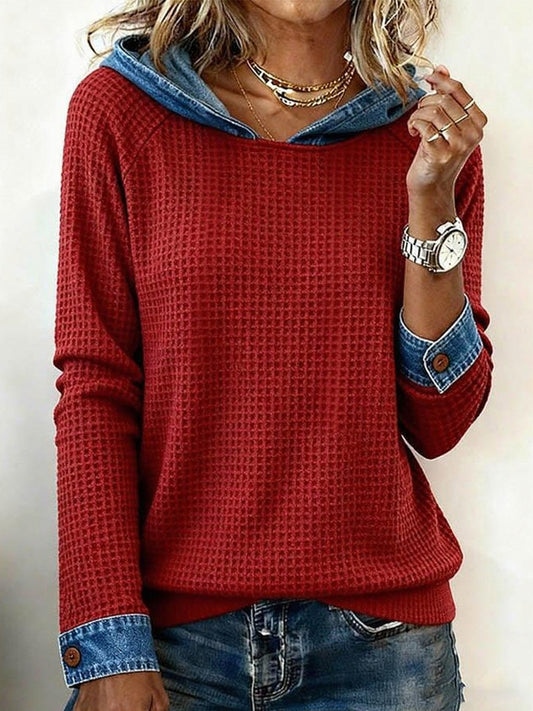 Sweat à capuche patchwork en denim pour femmes