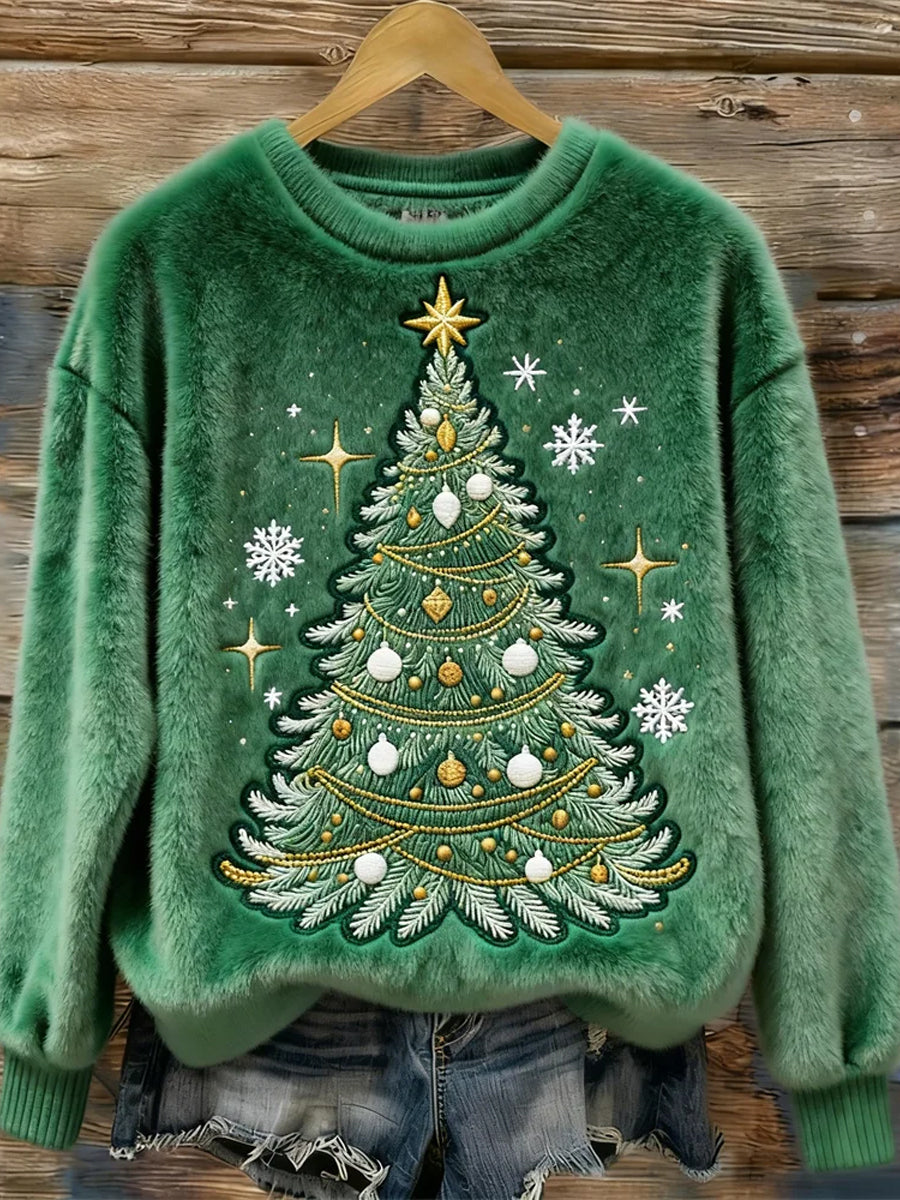 Pull en peluche pour femmes Arbre de Noël Art