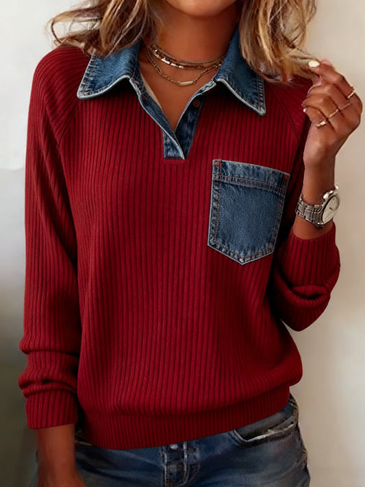 Haut confortable en denim patchwork pour femmes