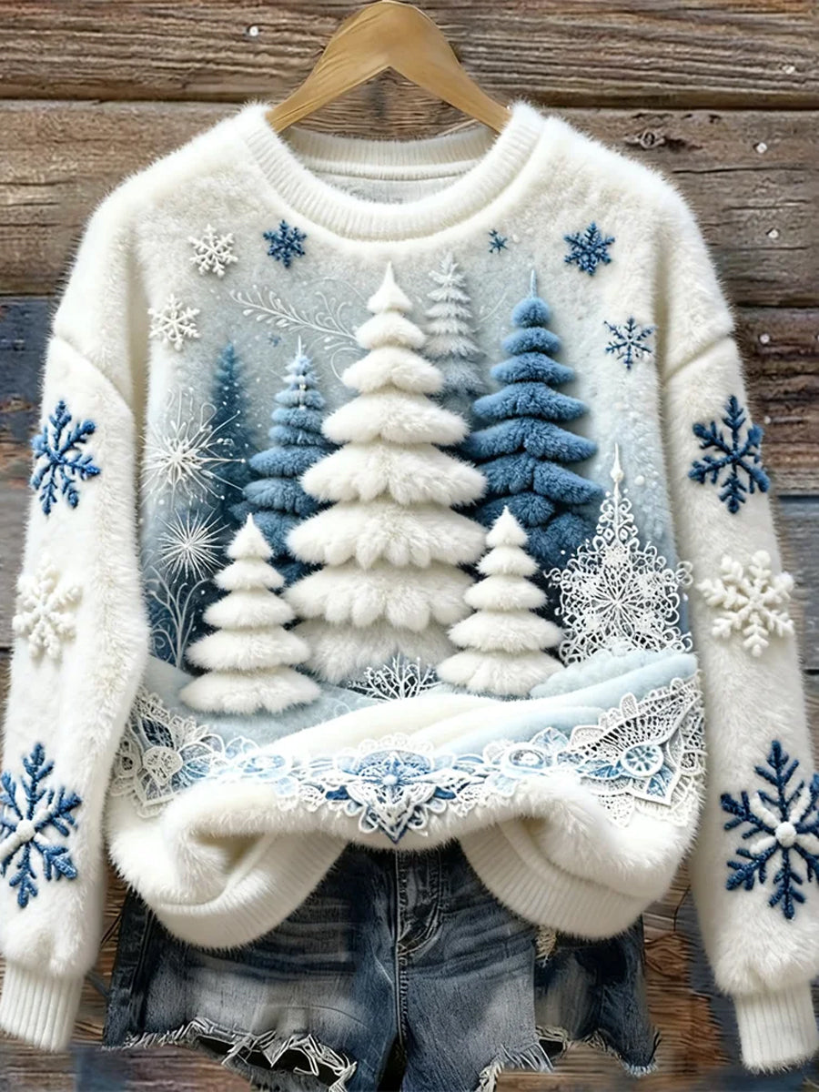 Pull en peluche pour femmes Arbre de Noël Art