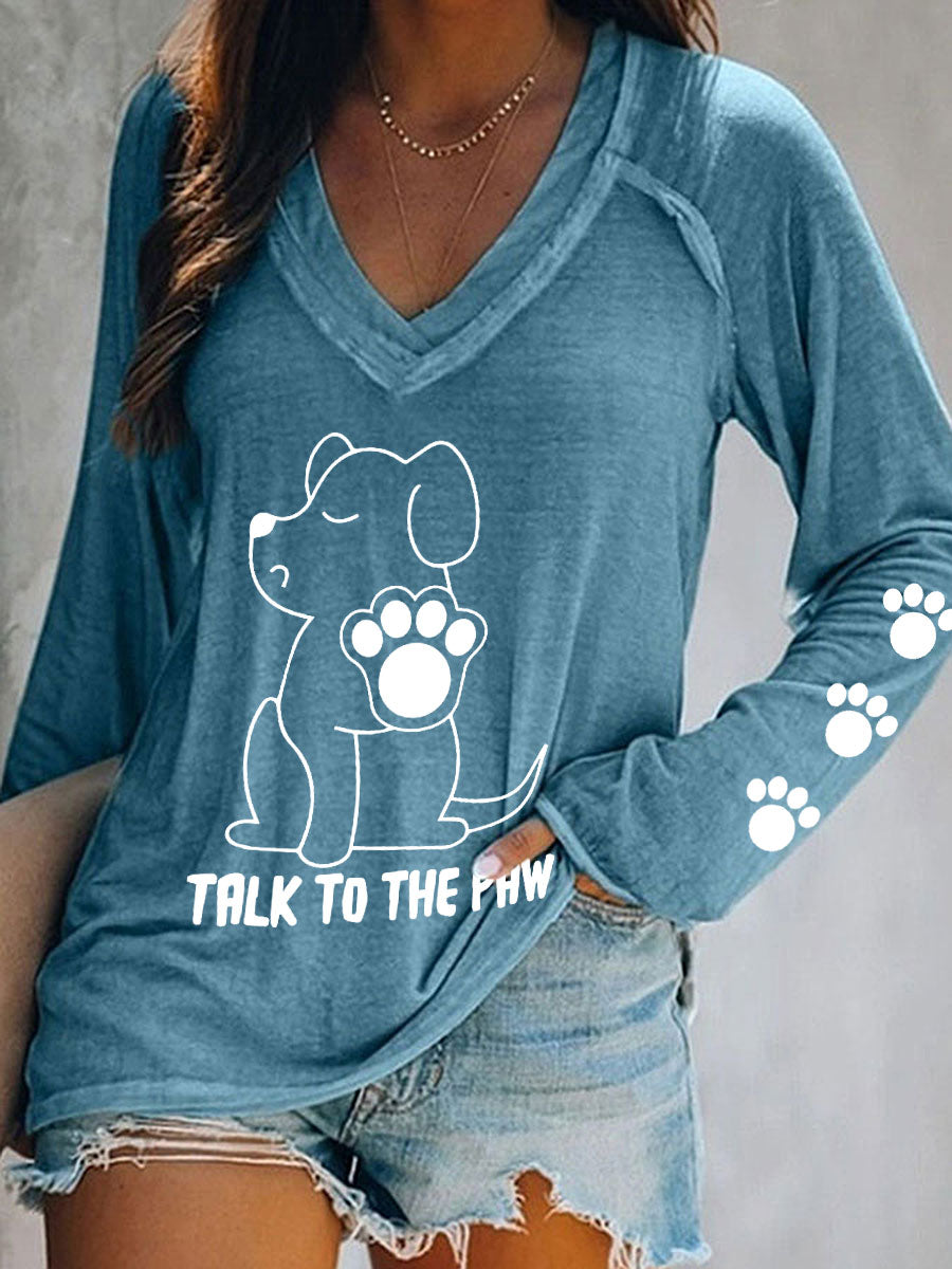 Haut col V 'Talk to the Paw' Femme