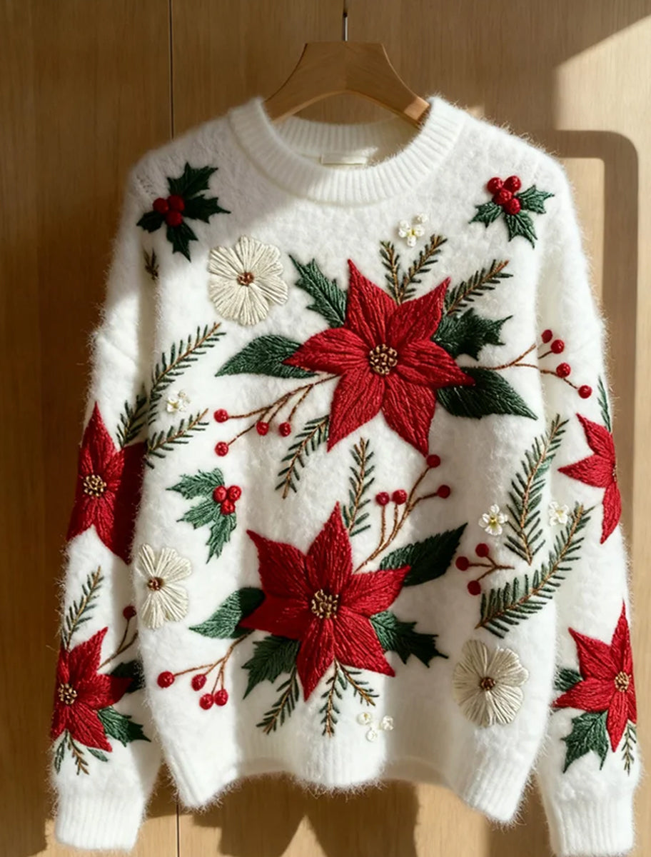 Pull Cozy Vintage à Imprimé Art de Noël pour Femme