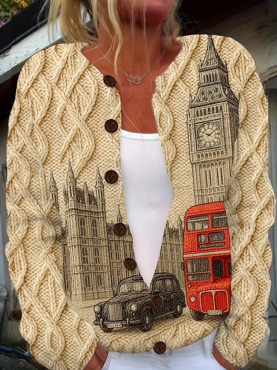 Veste pull confortable à imprimé art de Noël pour femme