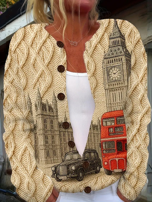 Veste pull confortable à imprimé art de Noël pour femme