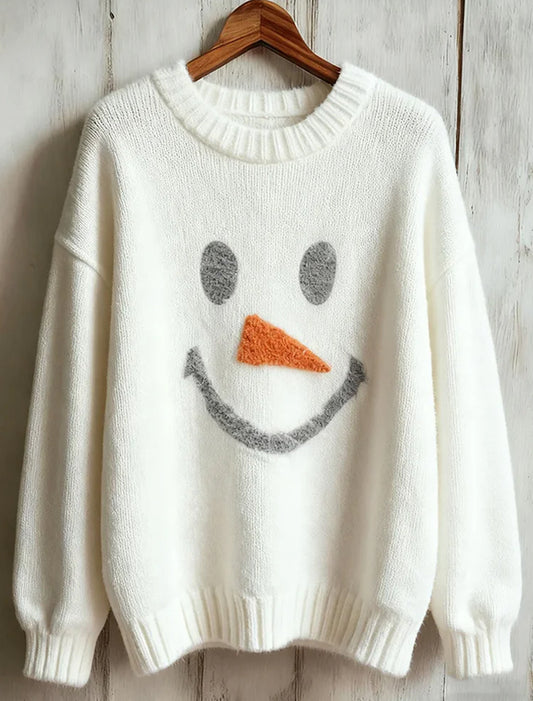 Pull Cozy Vintage à Imprimé Art de Noël pour Femme