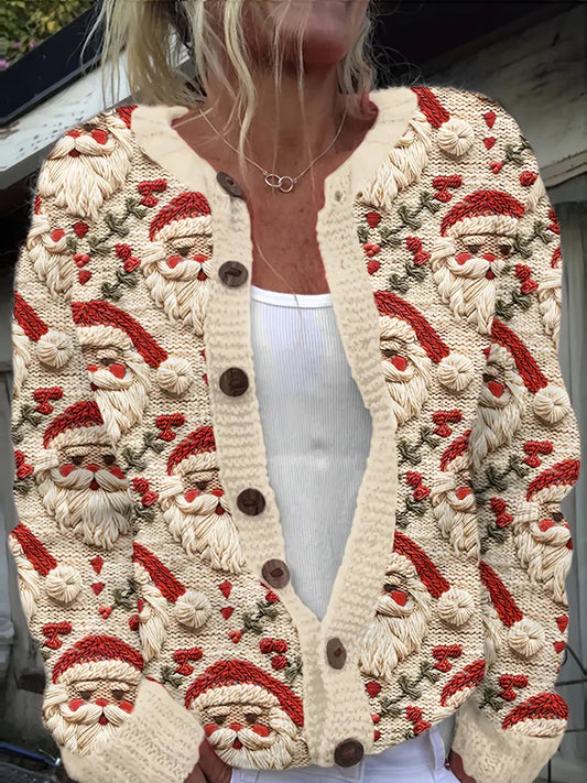 Veste pull confortable à imprimé art de Noël pour femme