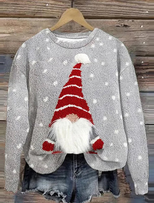 Pull Cozy Vintage à Imprimé Art de Noël pour Femme
