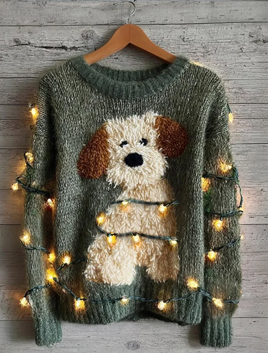 Pull Cozy Vintage à Imprimé Art de Noël pour Femme