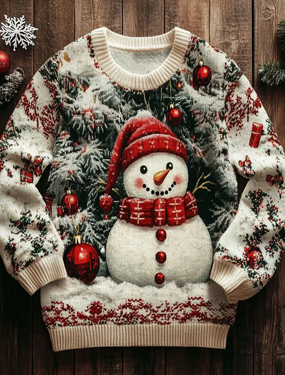 Pull Cozy Vintage à Imprimé Art de Noël pour Femme