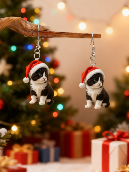 Boucles d'Oreilles de Noël Chat Mignon Femme