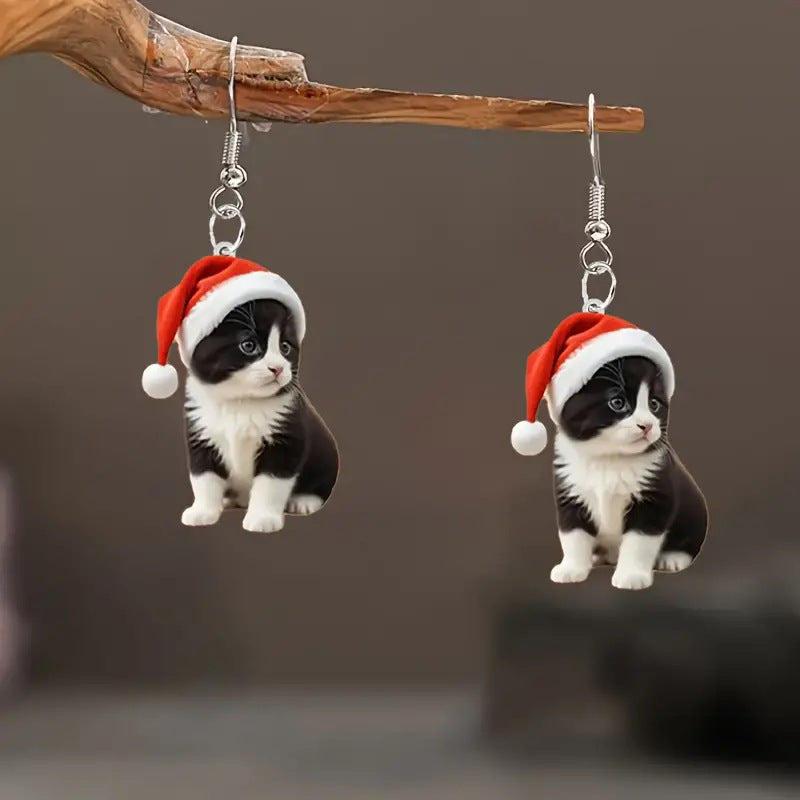 Boucles d'Oreilles de Noël Chat Mignon Femme