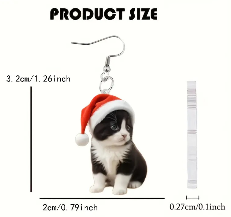 Boucles d'Oreilles de Noël Chat Mignon Femme