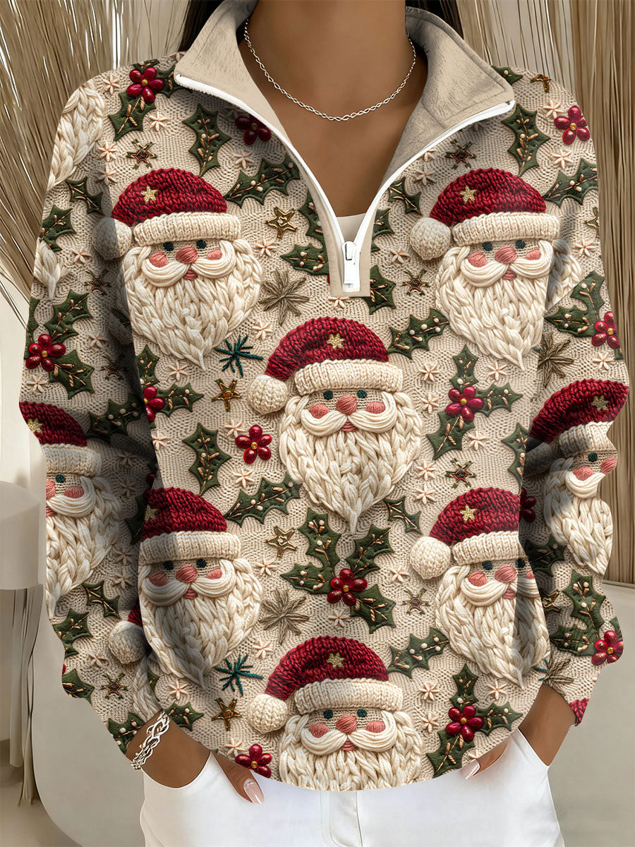 Haut zippé décontracté imprimé Père Noël pour femme
