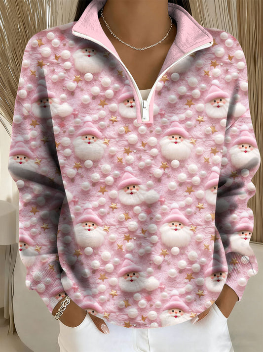 Haut zippé décontracté imprimé Père Noël pour femme