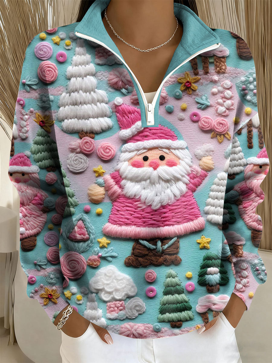 Haut zippé décontracté imprimé Père Noël pour femme