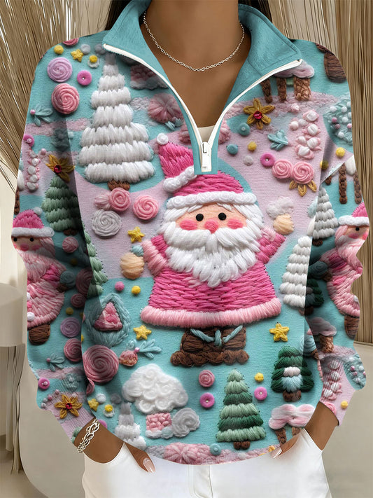 Haut zippé décontracté imprimé Père Noël pour femme