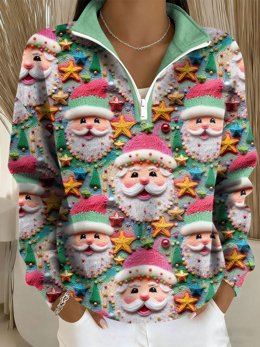 Haut zippé décontracté imprimé Père Noël pour femme