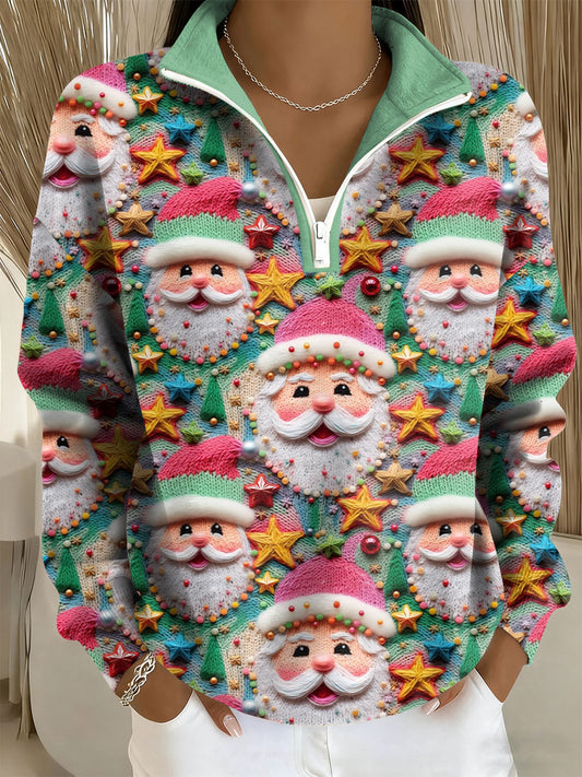 Haut zippé décontracté imprimé Père Noël pour femme