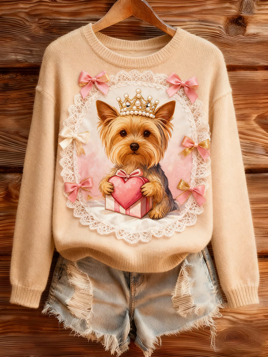 Pull en tricot confortable à imprimé animal vintage pour femme