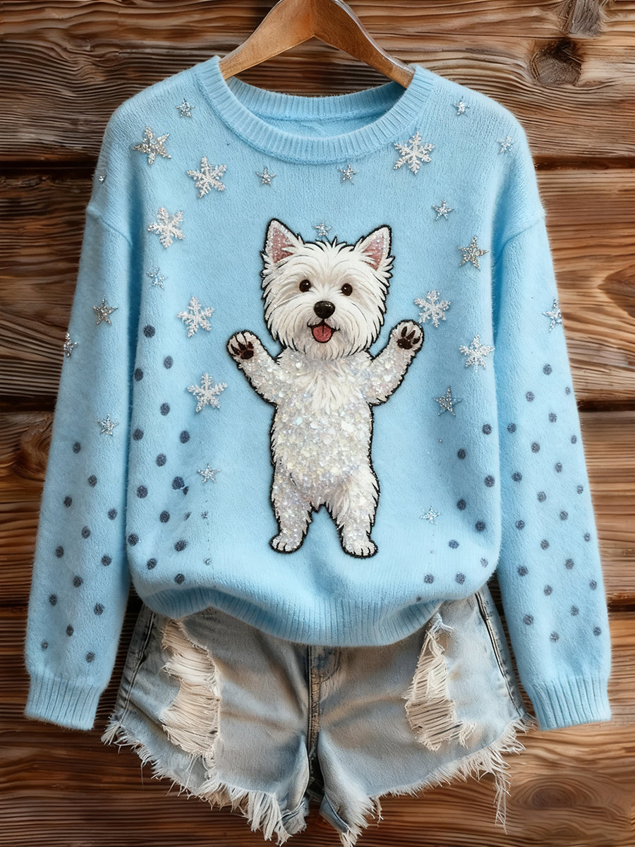 Pull en tricot confortable à imprimé animal vintage pour femme