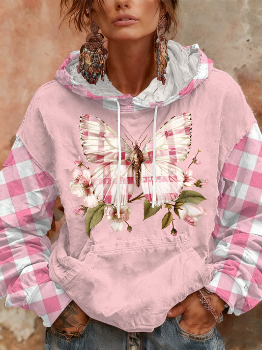 Sweat à Capuche Décontracté Femme Rose Cancer Du Sein Imprimé