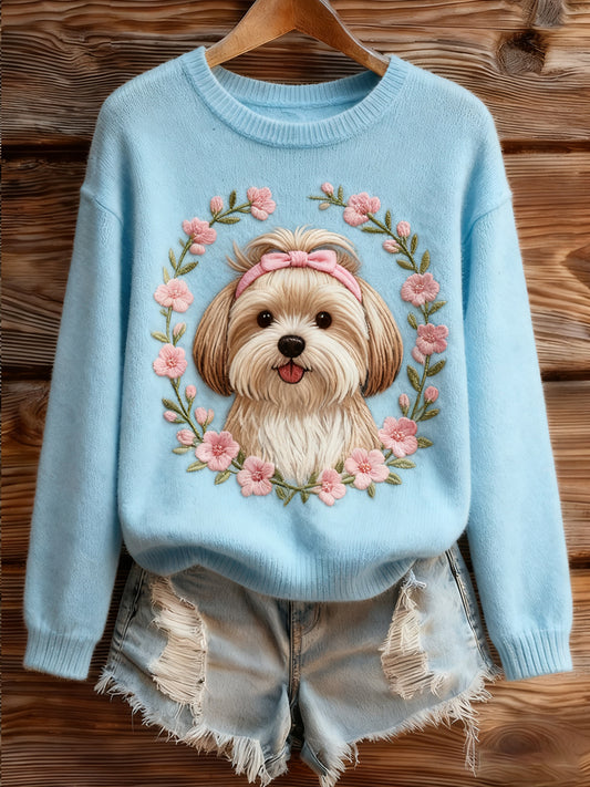 Pull en tricot confortable à imprimé animal vintage pour femme